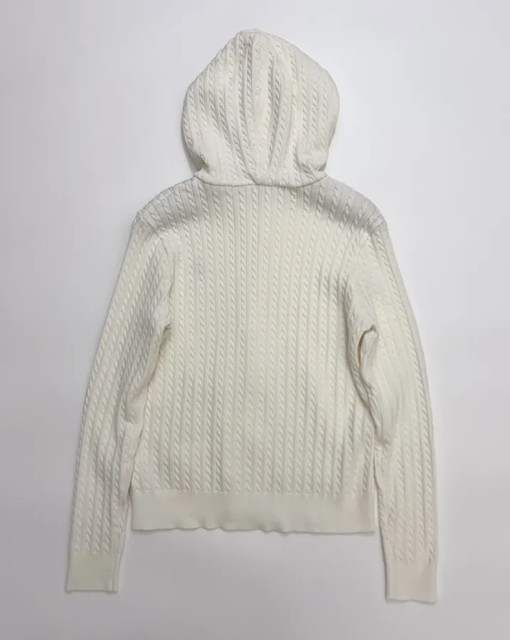 Embroidered Hooded Zip-Up Knitted Cardigan Jacket in Off-White, product view 13