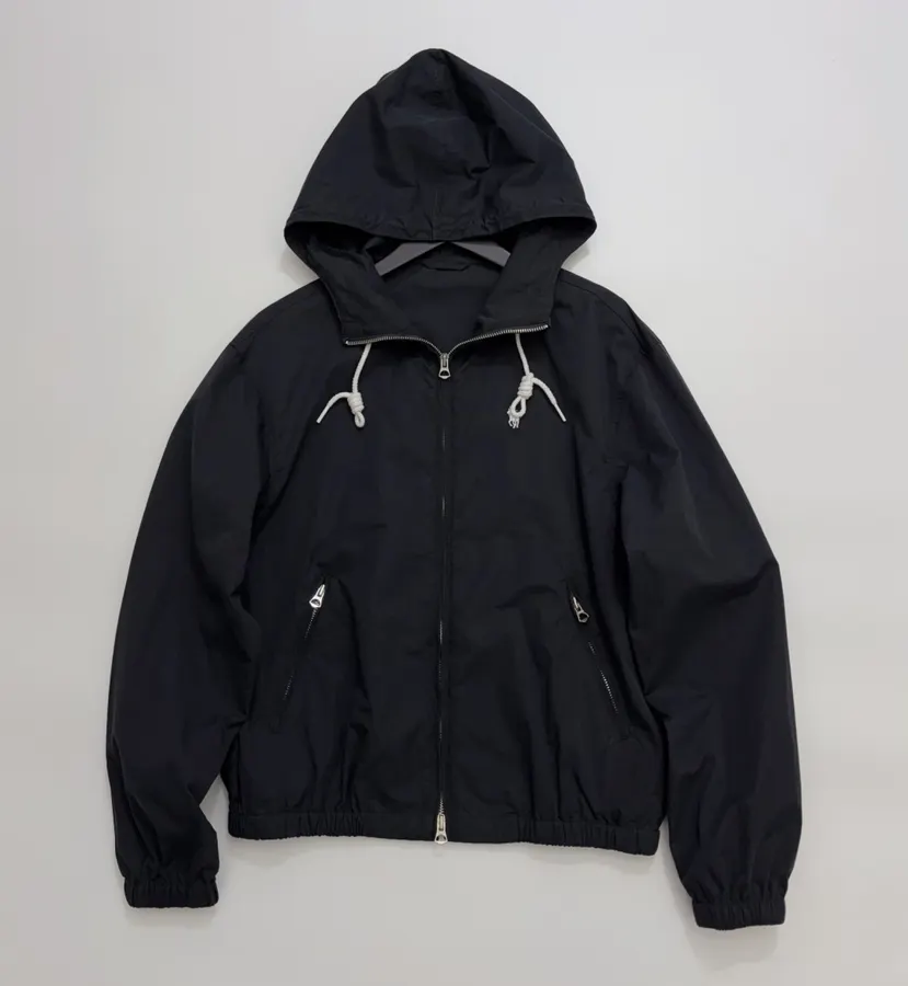 Black Hooded Drawstring Zip Jacket in Black, product view 01