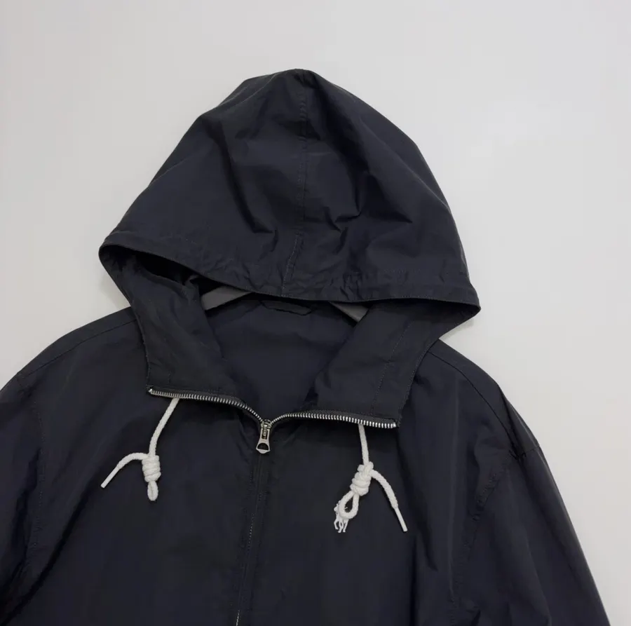Black Hooded Drawstring Zip Jacket in Black, product view 02