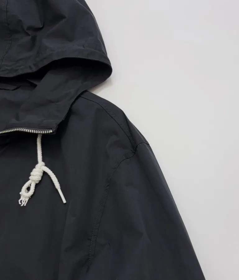 Black Hooded Drawstring Zip Jacket in Black, product view 03