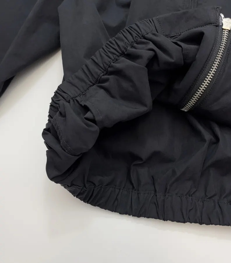 Black Hooded Drawstring Zip Jacket in Black, product view 10
