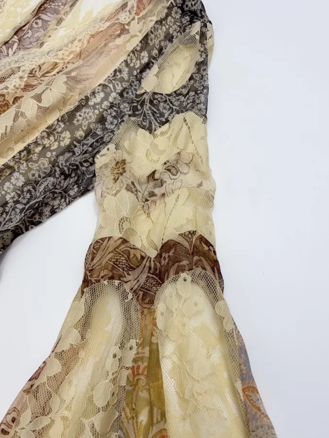 Beige Lace-Panel Vintage Print Maxi Dress in Beige, product view 05