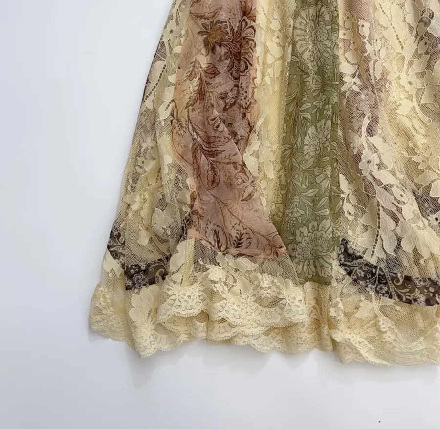 Beige Lace-Panel Vintage Print Maxi Dress in Beige, product view 10