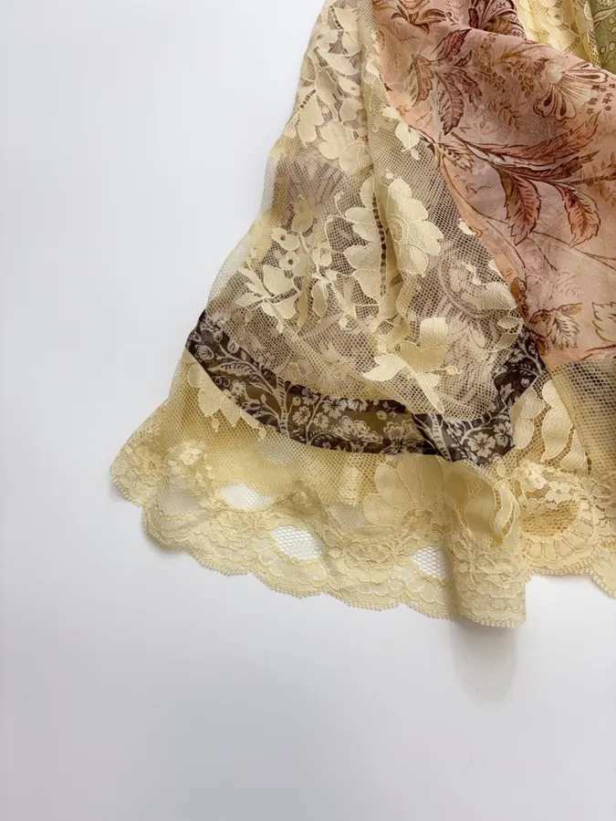 Beige Lace-Panel Vintage Print Maxi Dress in Beige, product view 13