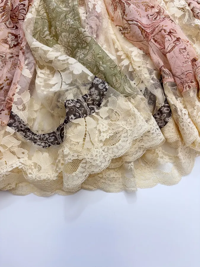 Beige Lace-Panel Vintage Print Maxi Dress in Beige, product view 18