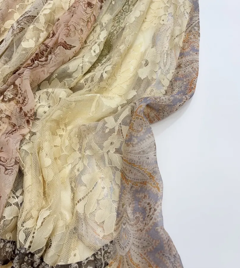 Beige Lace-Panel Vintage Print Maxi Dress in Beige, product view 20