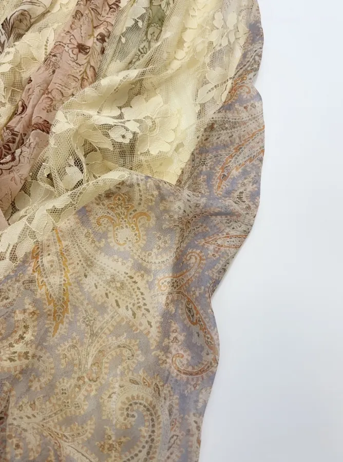 Beige Lace-Panel Vintage Print Maxi Dress in Beige, product view 21