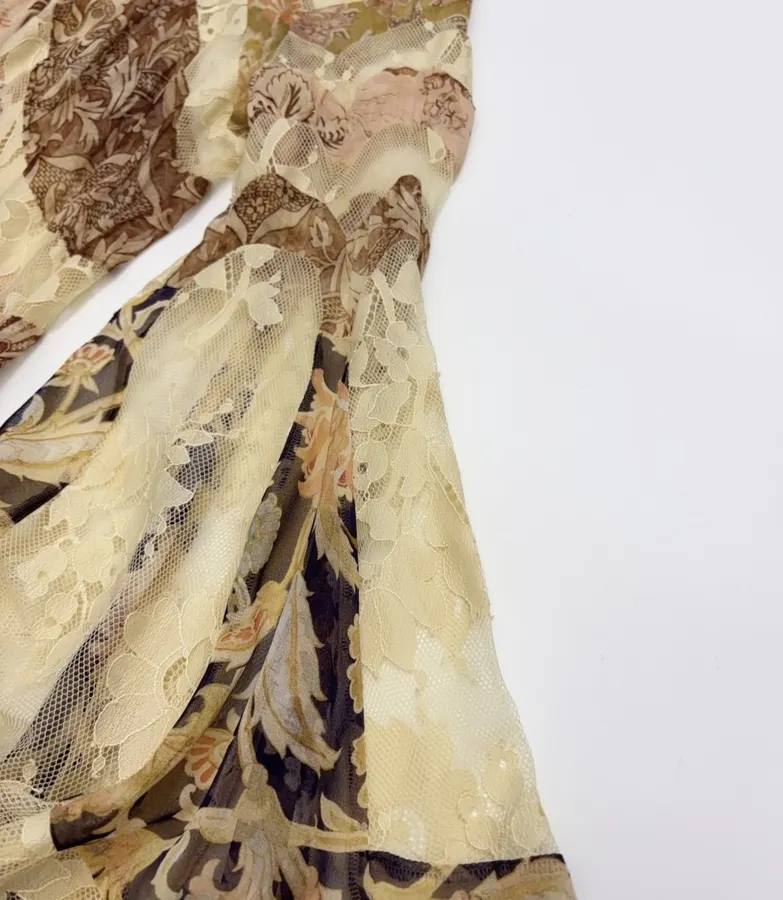 Beige Vintage Print Bell-Sleeve Maxi Dress in Beige, product view 07