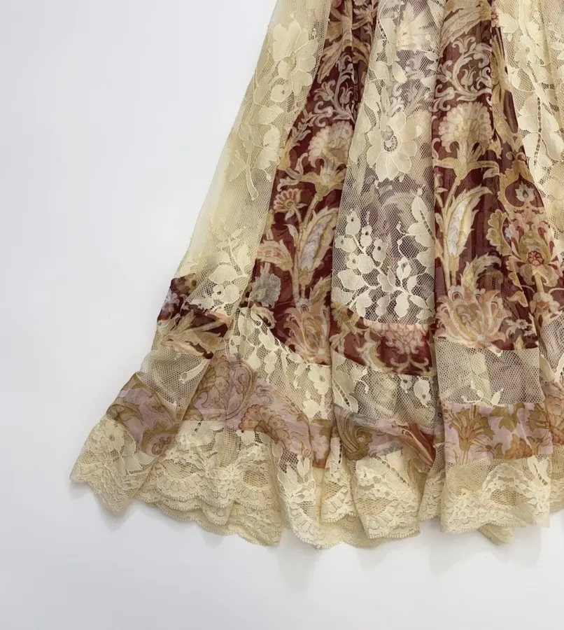 Beige Vintage Print Bell-Sleeve Maxi Dress in Beige, product view 13