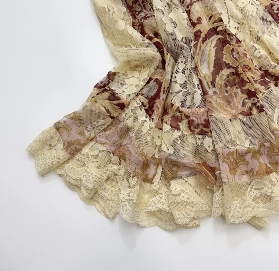Beige Vintage Print Bell-Sleeve Maxi Dress in Beige, product view 14
