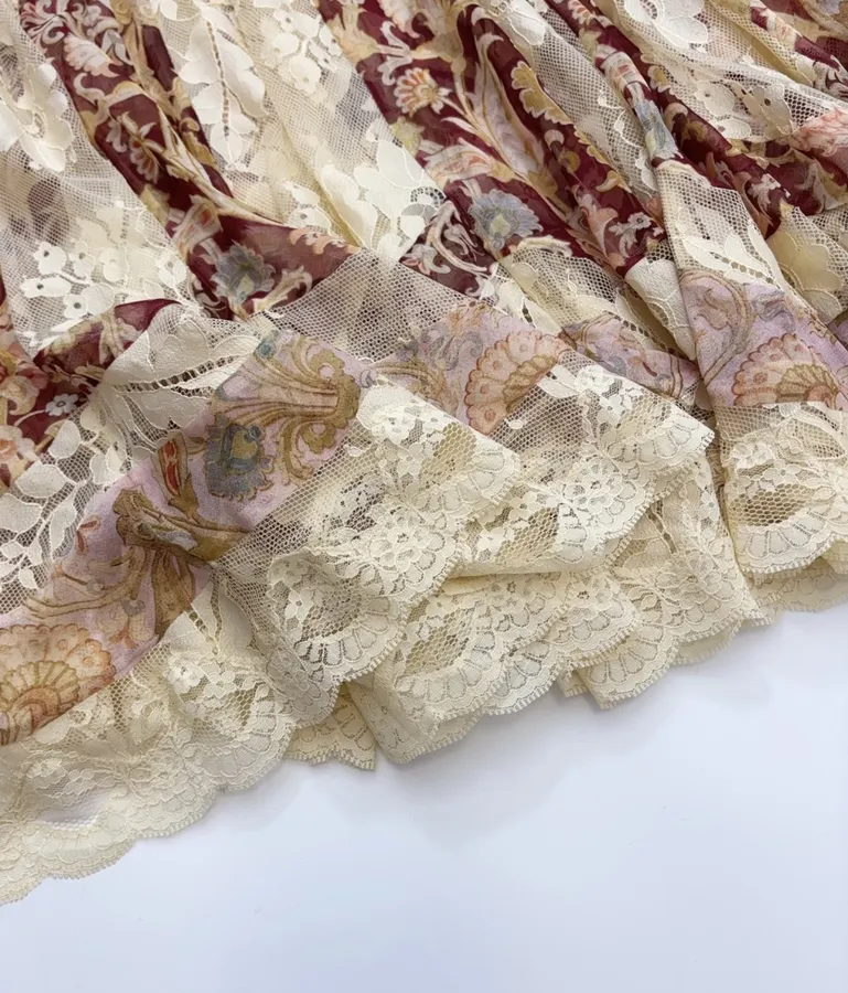 Beige Vintage Print Bell-Sleeve Maxi Dress in Beige, product view 15