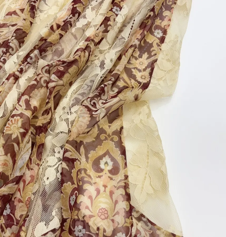 Beige Vintage Print Bell-Sleeve Maxi Dress in Beige, product view 18