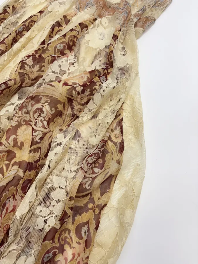 Beige Vintage Print Bell-Sleeve Maxi Dress in Beige, product view 19