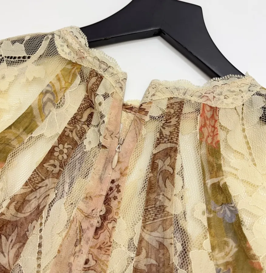 Beige Vintage Print Bell-Sleeve Maxi Dress in Beige, product view 25