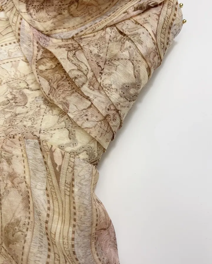 Cream Vintage Print Strappy Dress in Apricot, product view 06