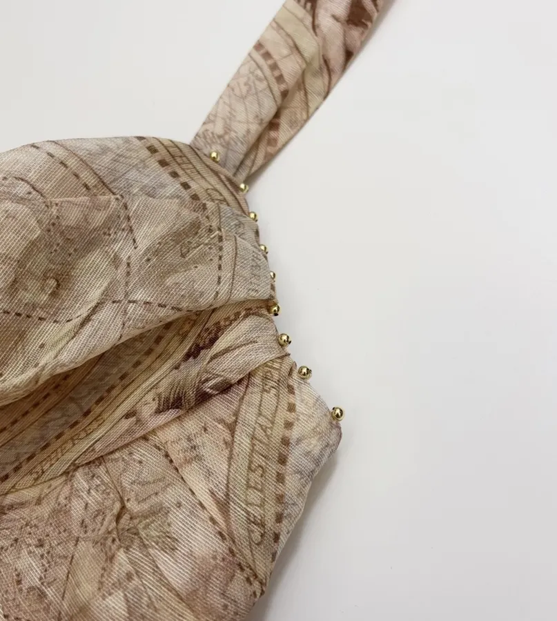 Cream Vintage Print Strappy Dress in Apricot, product view 07