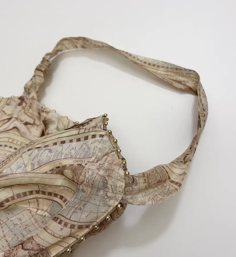 Cream Vintage Print Strappy Dress in Apricot, product view 08