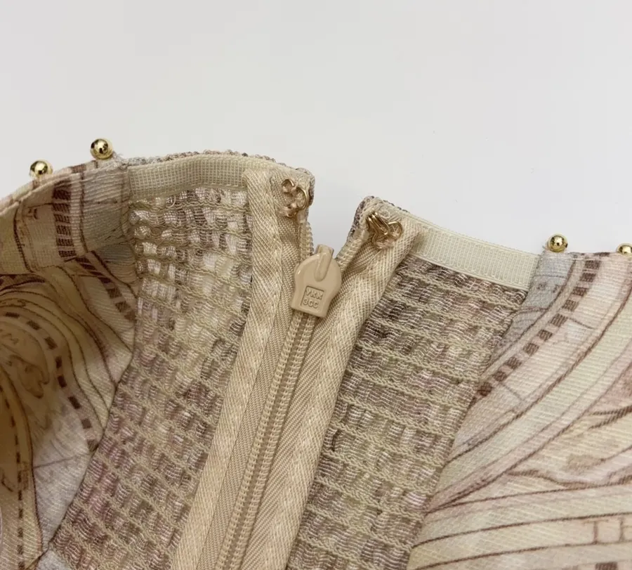 Cream Vintage Print Strappy Dress in Apricot, product view 09