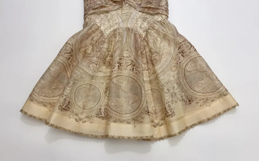 Cream Vintage Print Strappy Dress in Apricot, product view 10