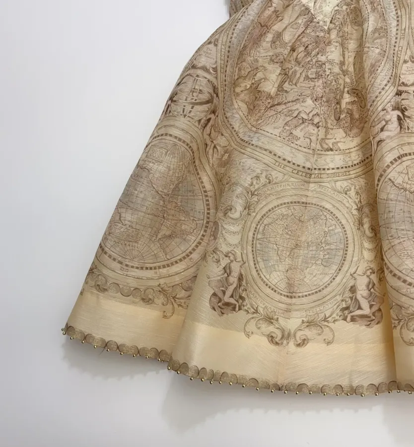 Cream Vintage Print Strappy Dress in Apricot, product view 11