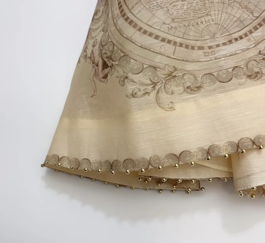Cream Vintage Print Strappy Dress in Apricot, product view 13