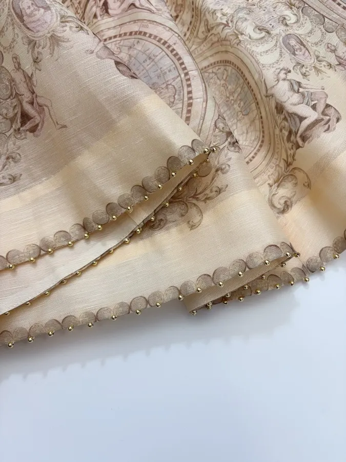 Cream Vintage Print Strappy Dress in Apricot, product view 14