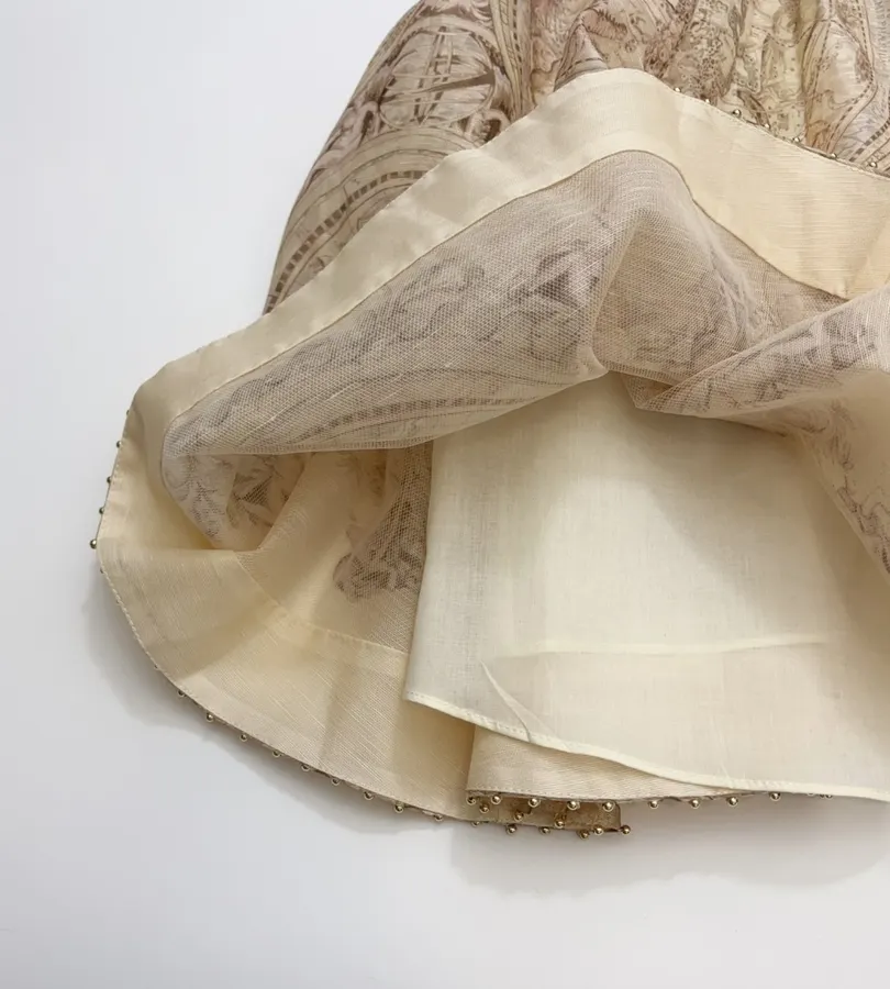 Cream Vintage Print Strappy Dress in Apricot, product view 15