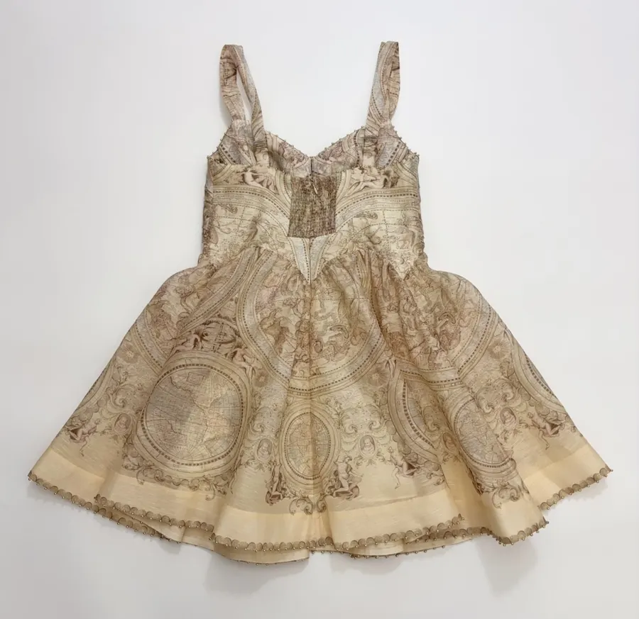 Cream Vintage Print Strappy Dress in Apricot, product view 17