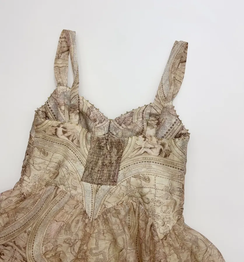 Cream Vintage Print Strappy Dress in Apricot, product view 18