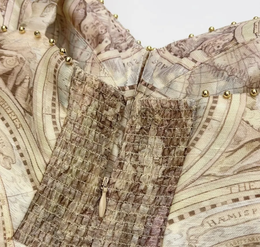 Cream Vintage Print Strappy Dress in Apricot, product view 19