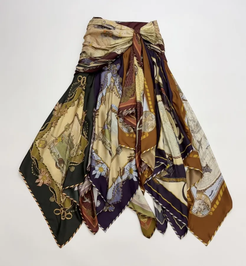 Multicolour Scarf-Panel Tie-Waist Maxi Skirt in Multicolor, product view 01