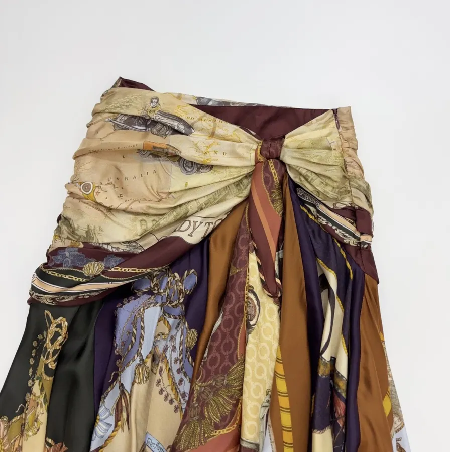 Multicolour Scarf-Panel Tie-Waist Maxi Skirt in Multicolor, product view 02
