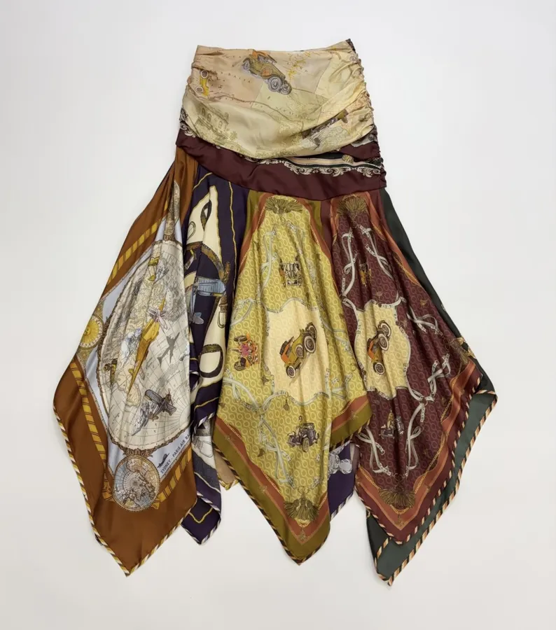 Multicolour Scarf-Panel Tie-Waist Maxi Skirt in Multicolor, product view 18