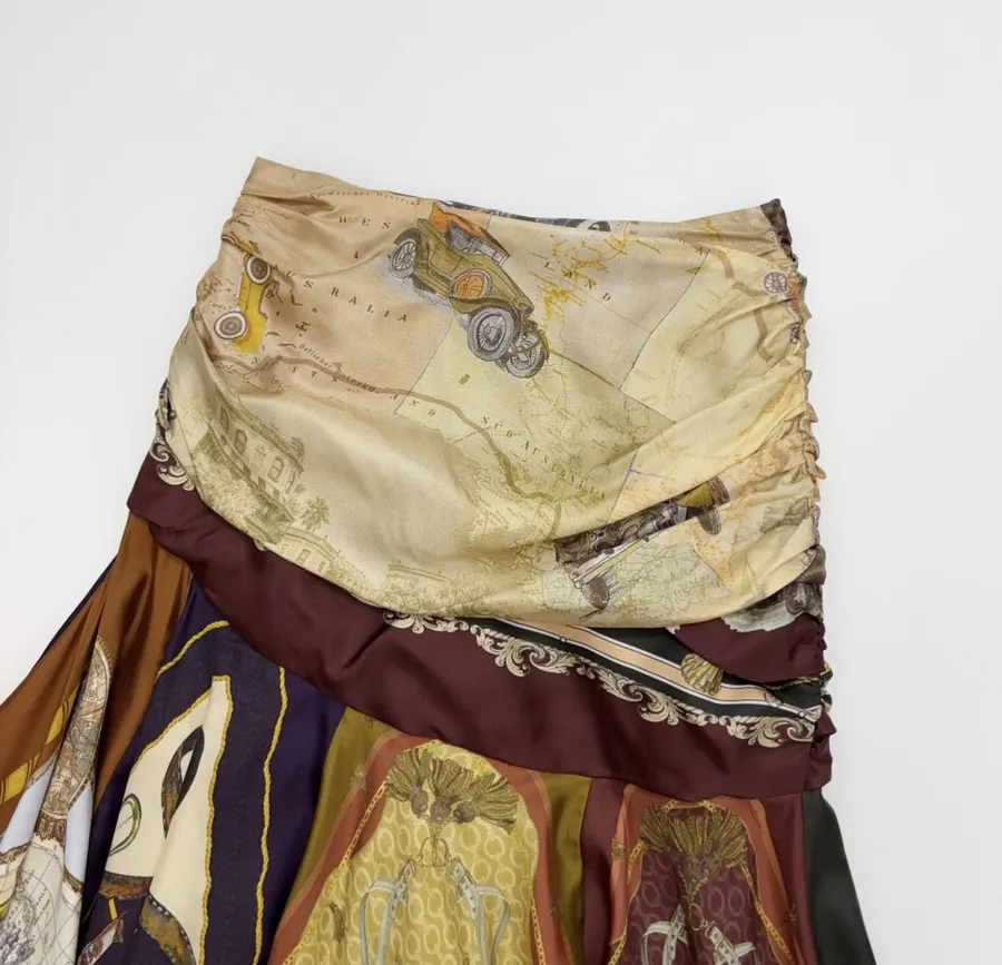 Multicolour Scarf-Panel Tie-Waist Maxi Skirt in Multicolor, product view 19