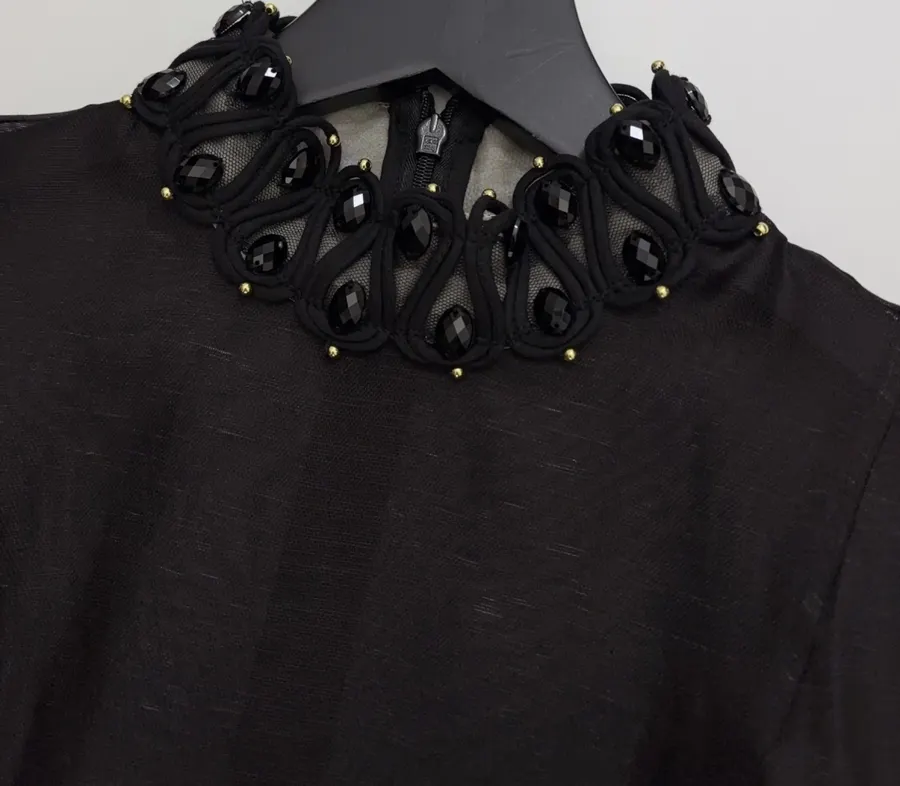 Black Floral Ruffle-Collar Maxi Dress in Black, product view 05