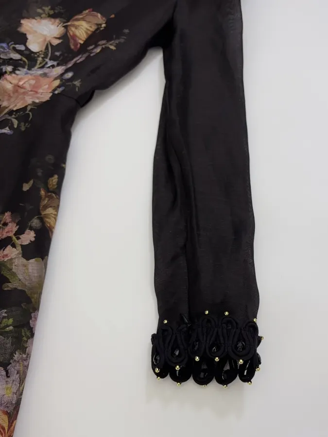 Black Floral Ruffle-Collar Maxi Dress in Black, product view 06