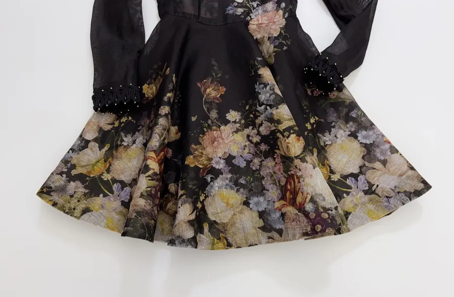 Black Floral Ruffle-Collar Maxi Dress in Black, product view 09