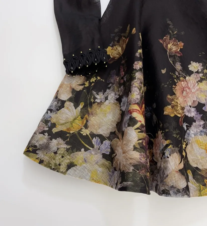Black Floral Ruffle-Collar Maxi Dress in Black, product view 10