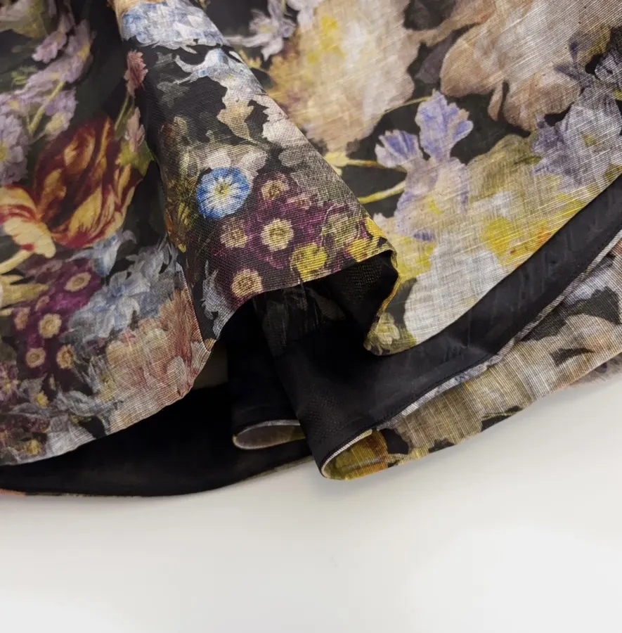 Black Floral Ruffle-Collar Maxi Dress in Black, product view 11