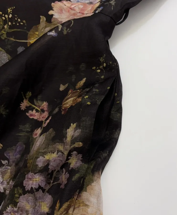 Black Floral Ruffle-Collar Maxi Dress in Black, product view 16