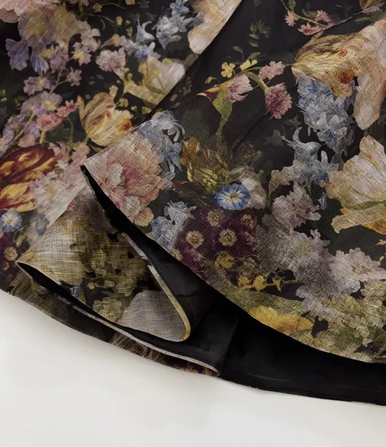 Black Floral Ruffle-Collar Maxi Dress in Black, product view 17