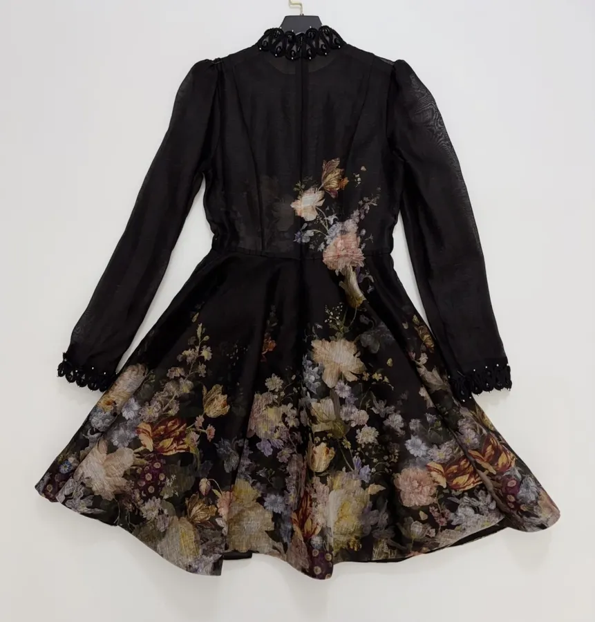 Black Floral Ruffle-Collar Maxi Dress in Black, product view 18