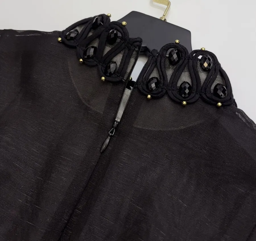 Black Floral Ruffle-Collar Maxi Dress in Black, product view 20