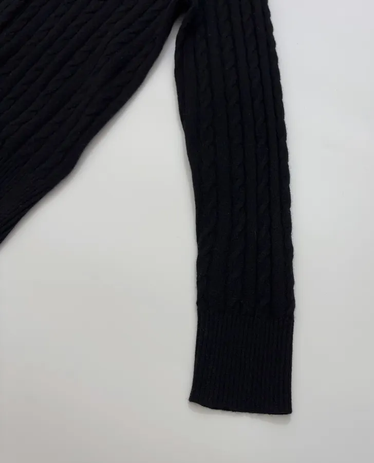 Black Pony-Embroidered Cable-Knit Cardigan in Black, product view 04