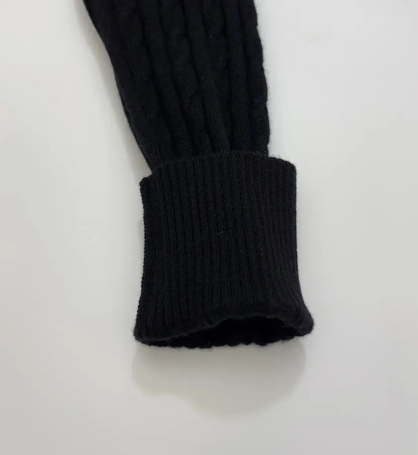 Black Pony-Embroidered Cable-Knit Cardigan in Black, product view 05