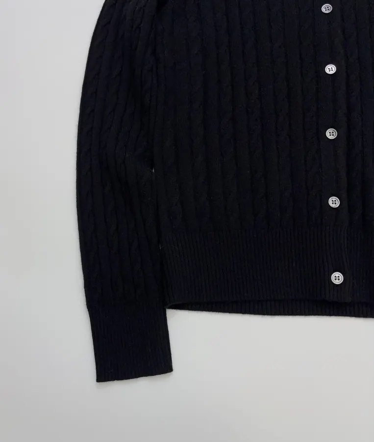Black Pony-Embroidered Cable-Knit Cardigan in Black, product view 06