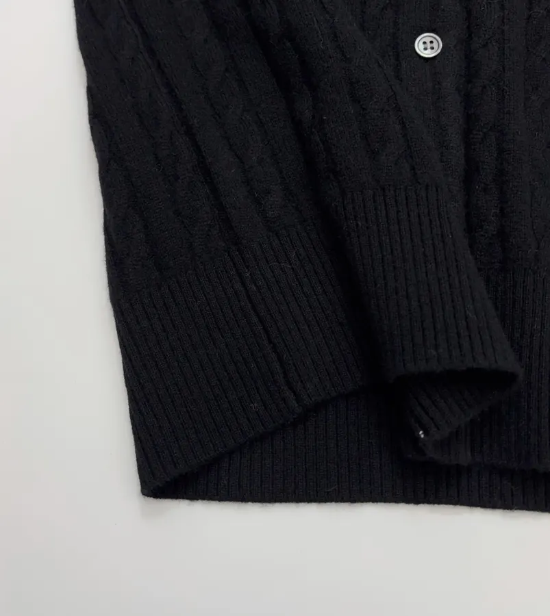 Black Pony-Embroidered Cable-Knit Cardigan in Black, product view 08