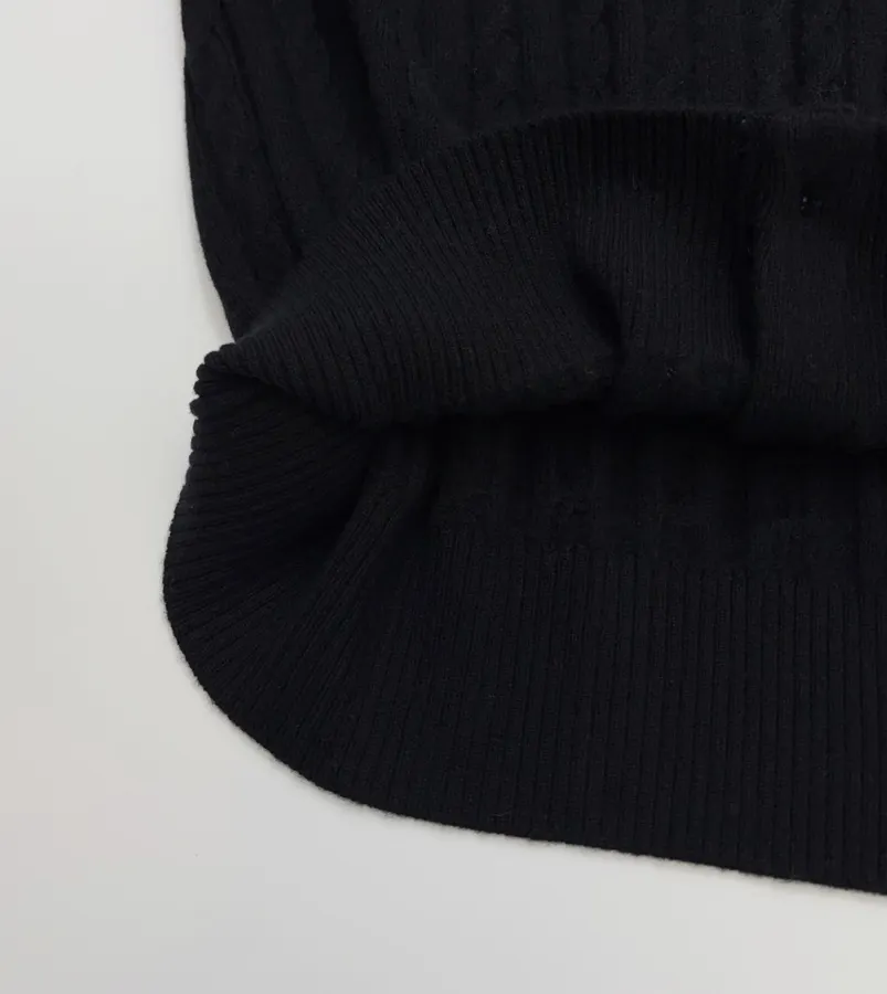 Black Pony-Embroidered Cable-Knit Cardigan in Black, product view 09