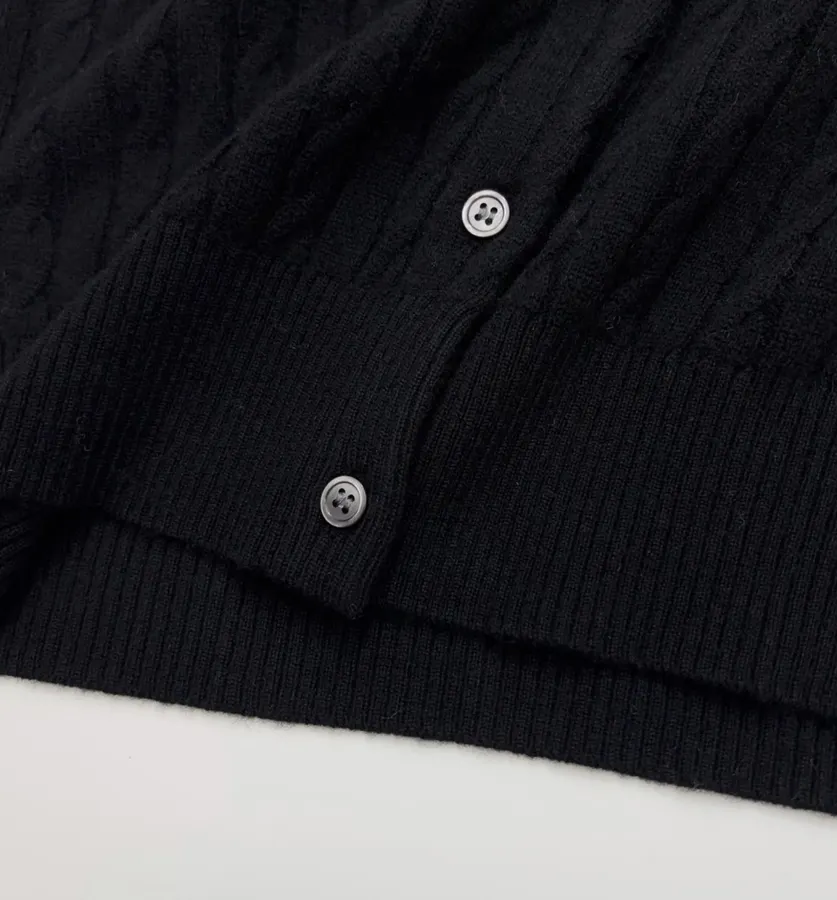 Black Pony-Embroidered Cable-Knit Cardigan in Black, product view 10