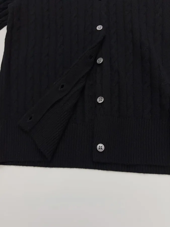 Black Pony-Embroidered Cable-Knit Cardigan in Black, product view 11